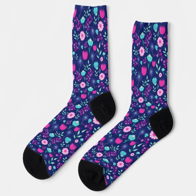 Calcetines Fondo con patrón floral lindo (Izquierda)