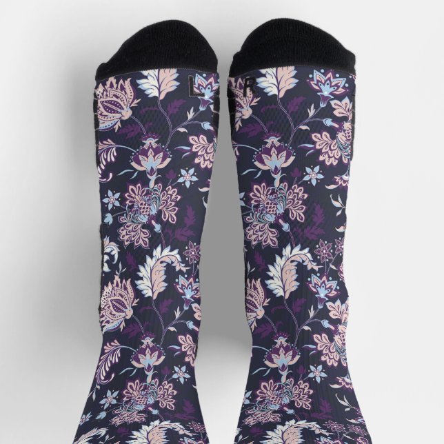Calcetines Fondo púrpura Gran Floral Patrón sin soldadura (Arriba)