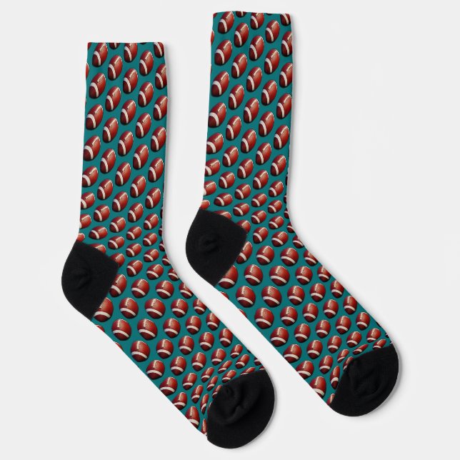 Calcetines Football Fanatic Sports Pattern Teal Background (Derecha)