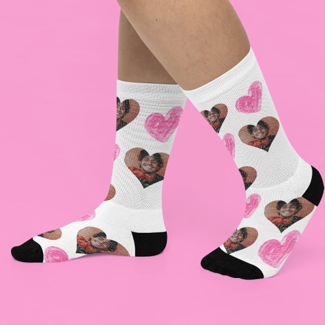 Calcetines Foto de cara de corazón personalizado para el día  (Subido por el creador)