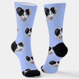 Calcetines Foto de gato esmoquin personalizada en crew azul c