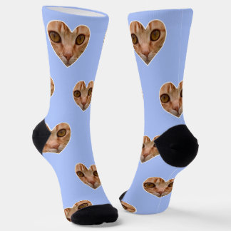 Calcetines Foto de gato personalizada en tripulante azul clar