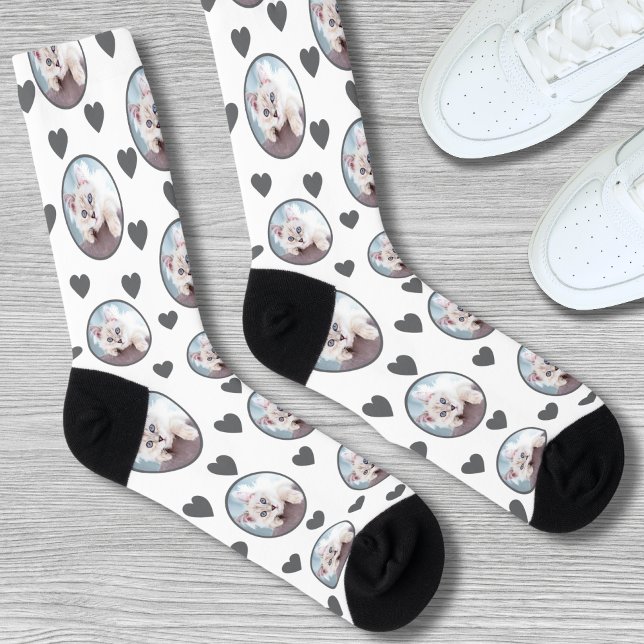 Calcetines Foto de Mascota de gato personalizado (Custom Cat Pet Photo Socks)