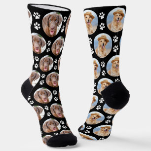 Calcetines Foto de mascota divertida con huellas de patas de
