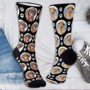 Calcetines Foto de mascota divertida con huellas de patas de 