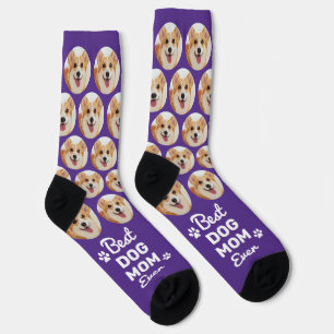Calcetines Foto de mascota morada con patrón divertido de PER