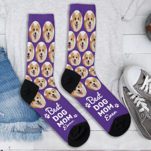 Calcetines Foto de mascota morada con patrón divertido de PER