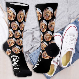 Calcetines Foto de mascota personalizada Amor Huella de perro