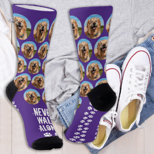 Calcetines Foto de mascota personalizada Dog Never Walk Alone