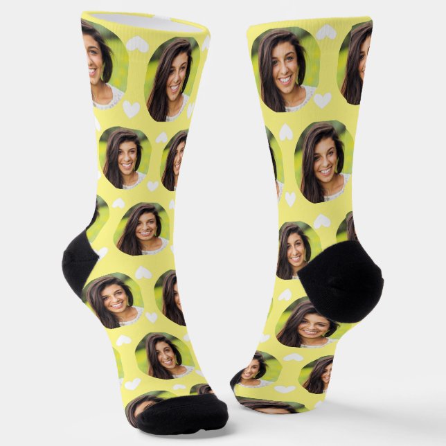 Calcetines Foto de Novia para Novio Lt Yellow Heart (Angular)