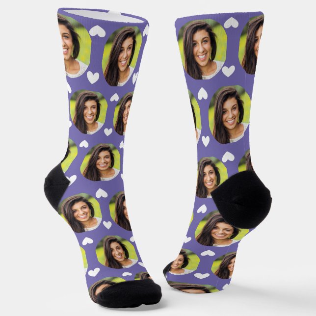 Calcetines Foto de Novia para Novio Periwinkle Heart (Angular)