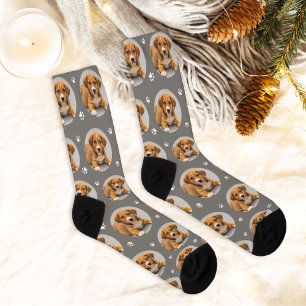 Calcetines Foto de perro gris divertida con huella de pata pe