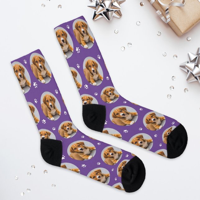Calcetines Foto de perro personalizada divertida con huellas  (Subido por el creador)