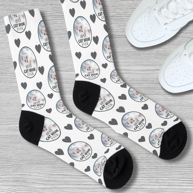 Calcetines Foto de Personalizado de Cat Mom (Best Cat Mom Custom Photo Socks)