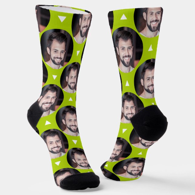 Calcetines Foto del novio de la novia Fun Bright Green (Angular)