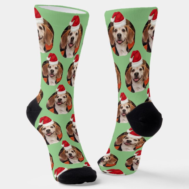 Calcetines Foto mascota Sage Green Santa Hats Cute Navidades (Angular)