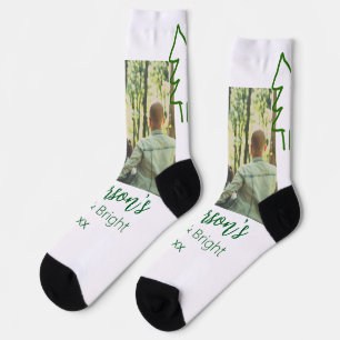 Calcetines Foto moderna del árbol de Navidad verde de nombre
