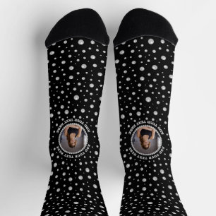 Calcetines Foto personalizada con círculo de perlas sobre neg