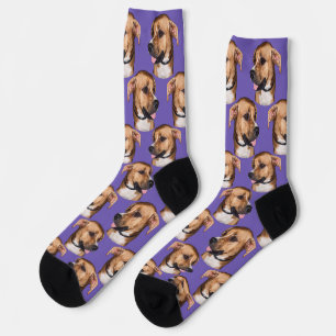 Calcetines Foto personalizada de la cara del perro Morado Div