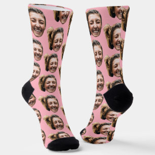 Calcetines Foto personalizada divertida rosa cara personaliza