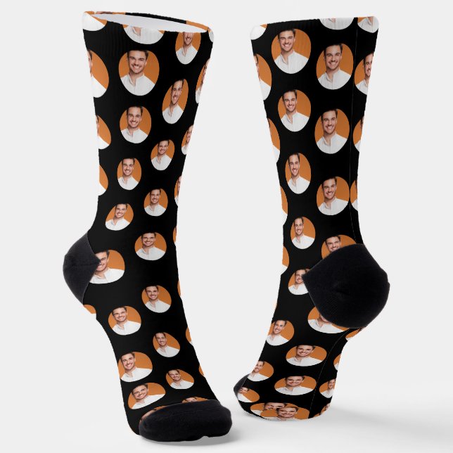 Calcetines Foto personalizada Face Photo Black Crew Socks (Angular)
