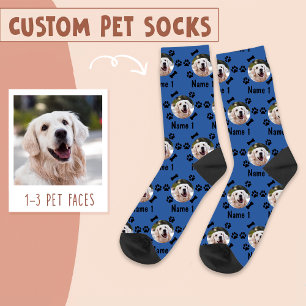 Calcetines Foto y nombre de perro, con huellas de huesos y pi