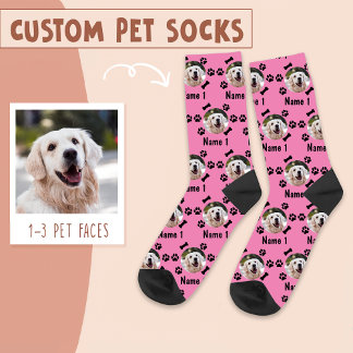 Calcetines Foto y nombre de perro, con huellas de huesos y pi