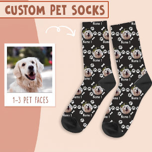 Calcetines Foto y nombre de perro, con huellas de huesos y pi