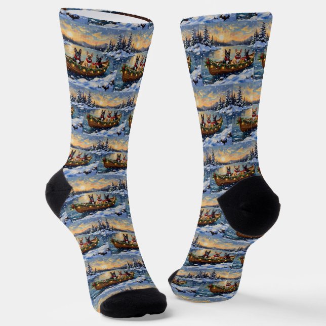 Calcetines French Bulldog Christmas Boat Holiday (Angular)