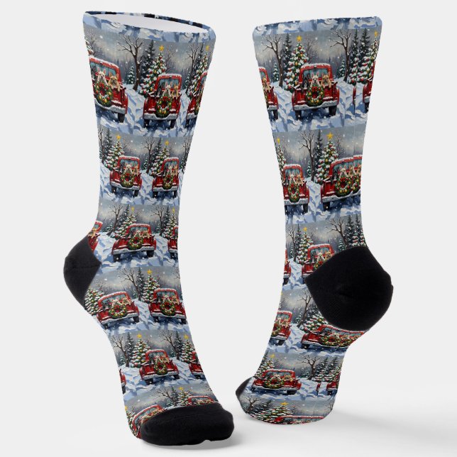 Calcetines French Bulldog Christmas Red Truck Holiday (Angular)