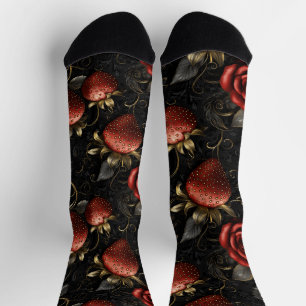 Calcetines Fresas barrocas y Rosas patrón sin problemas