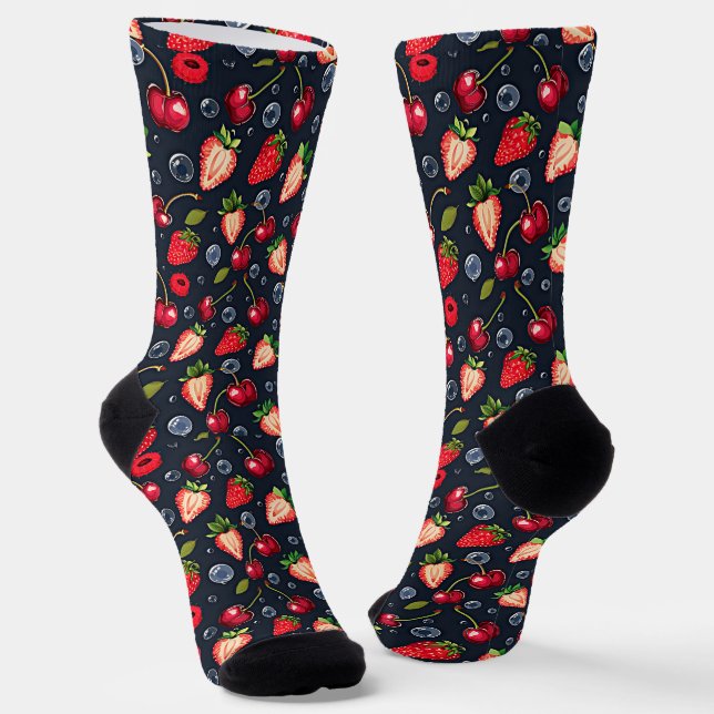 Calcetines Fresas y cerezas en un fondo oscuro (Angular)