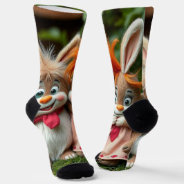 Calcetines „Fröhliche Hasenfreunde im Frühlingsgarten“