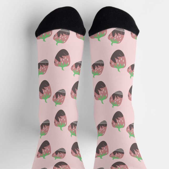 Calcetines Fruta rosa de fresas cubiertas de chocolate (Arriba)
