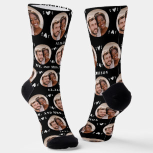 Calcetines Fun Black Newlyweds Photo Pattern
