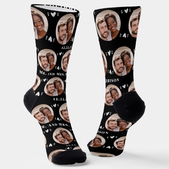 Calcetines Fun Black Newlyweds Photo Pattern (Angular)