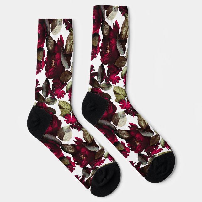 Calcetines Fun Burgundy Wine White Floral Pattern (Derecha)