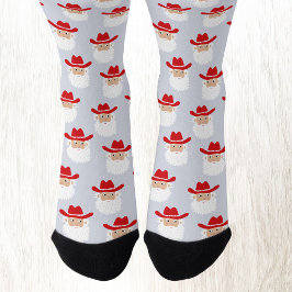 Calcetines Fun Cowboy Santa Claus Western Christmas Blue