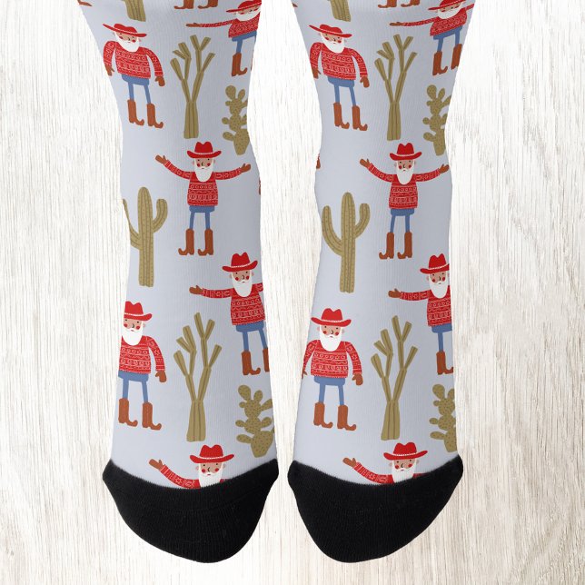 Calcetines Fun Cowboy Santa Claus Western Christmas Blue (Fun Cowboy Santa Claus Christmas Holiday Western socks)