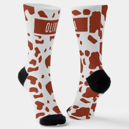 Calcetines Fun Custom Name Ayrshire Cow Animal Print Pattern