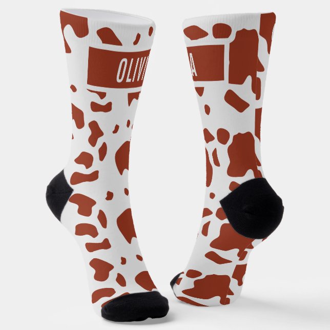 Calcetines Fun Custom Name Ayrshire Cow Animal Print Pattern (Angular)