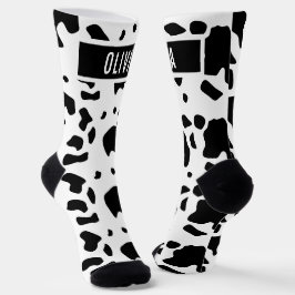 Calcetines Fun Custom Name Holstein Cow Animal Print Pattern