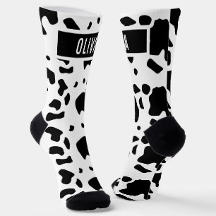 Calcetines Fun Custom Name Holstein Cow Animal Print Pattern