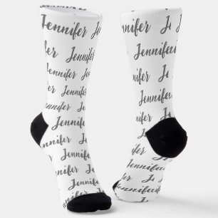 Calcetines Fun de nombre blanco manuscrito personalizado