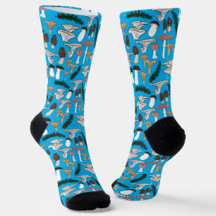 Calcetines Fun Fungi Mushroom Fern Pattern Forning Blue
