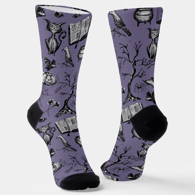 Calcetines Fun morado y negro fanfarrón Halloween (Angular)