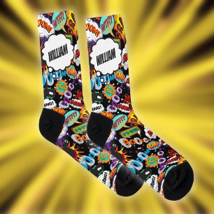 Calcetines Fun Nombre Personalizado Comic Book Black