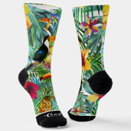 Calcetines Fun Personalizado Floral tropical con turistas
