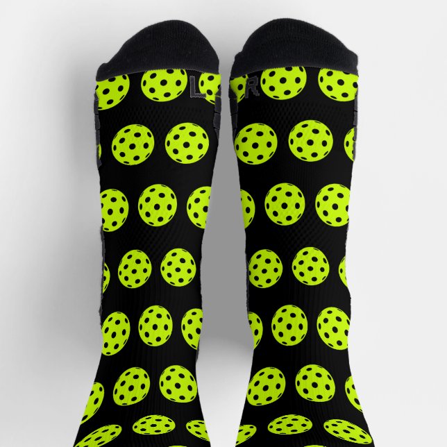 Calcetines Fun Pickleball Pattern Novedad amarilla (Arriba)