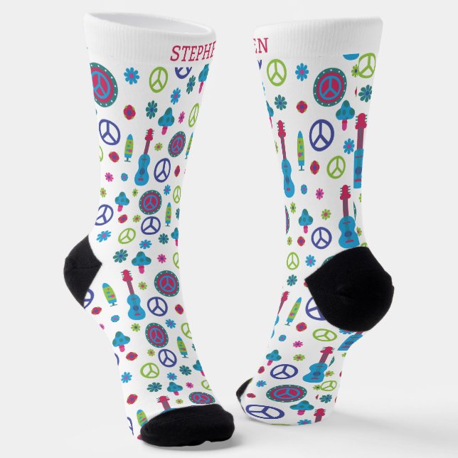Calcetines Fun Retro 70's Peace Love & Music Colorful Custom (Angular)